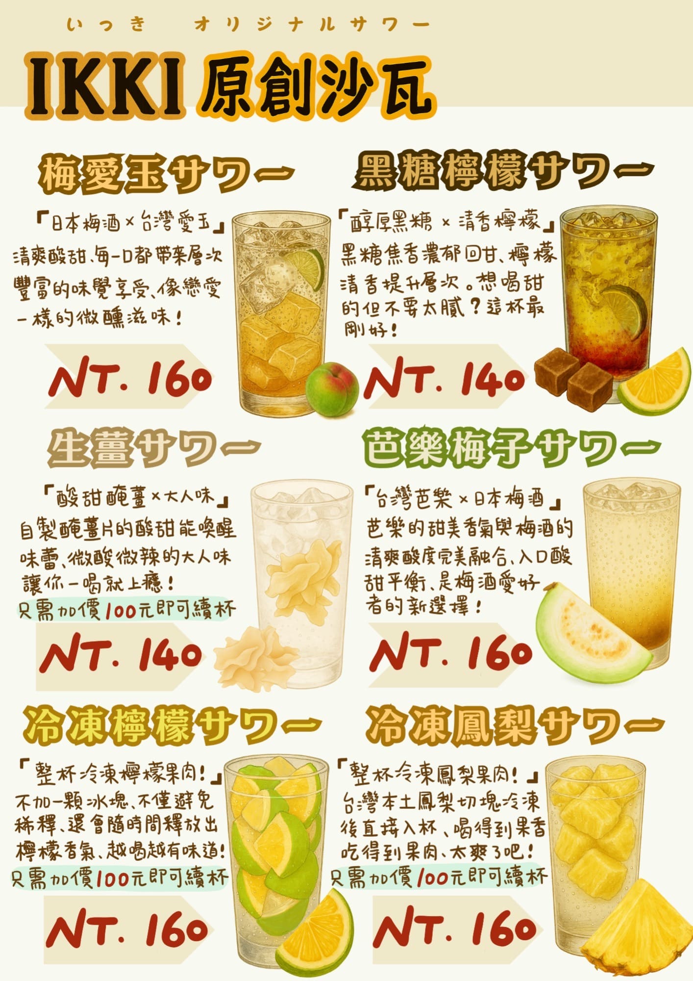 IKKI原創沙瓦菜單